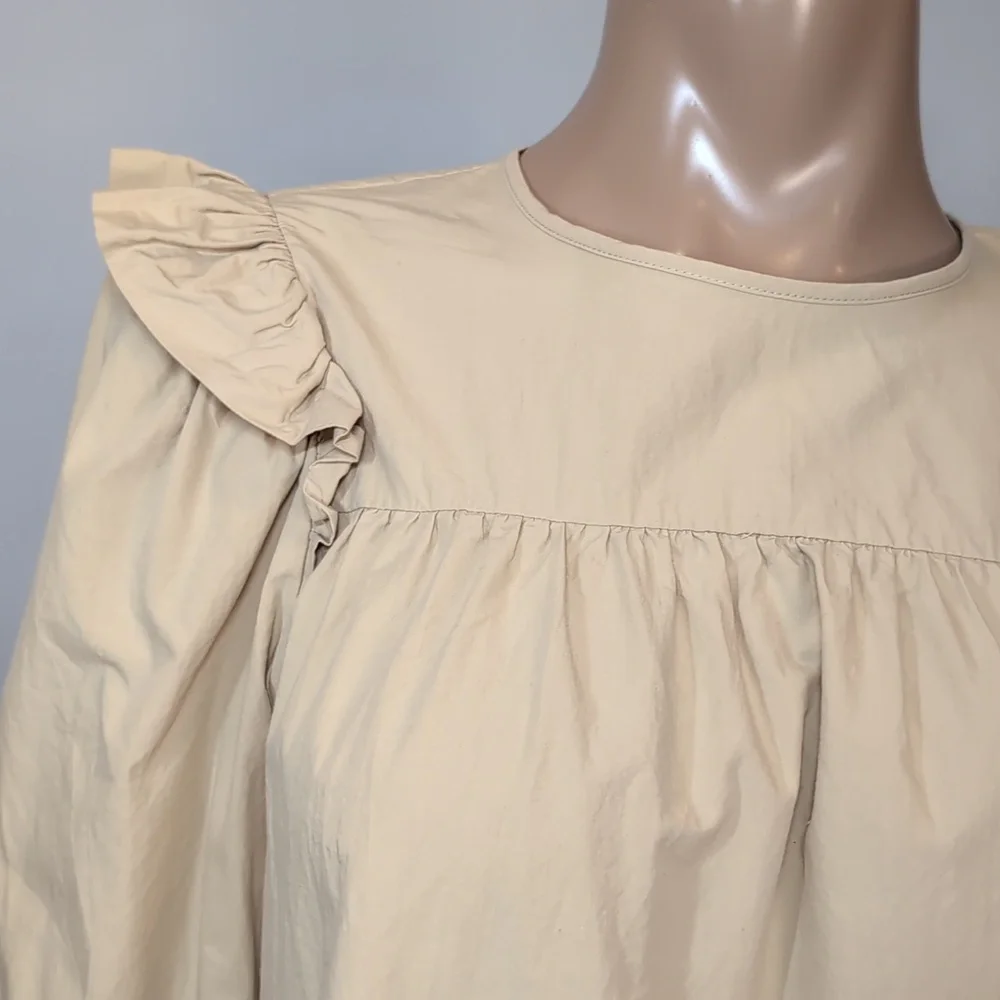 H&M Cream Ruffle Detail Blouse Womens Size Small Long Sleeve Smocked Cuffs - Picture 5 of 15